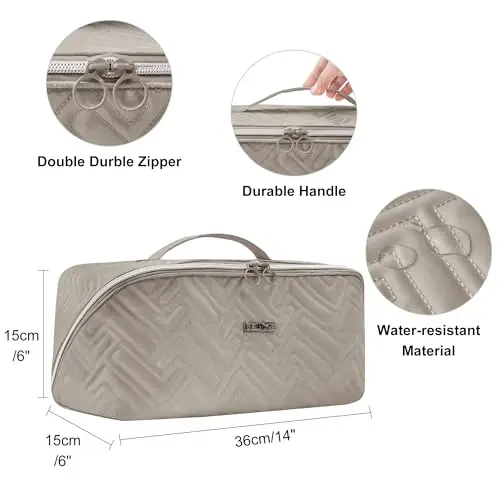 Leudes Hair Tools Travel Bag For Dyson Airwrap Hair Dryer Shark Flex Style Carrying Case Travel Makeup Bag Portable Pouch Open Flat Packing Organizers with Divider and Handle (Camel) - 2