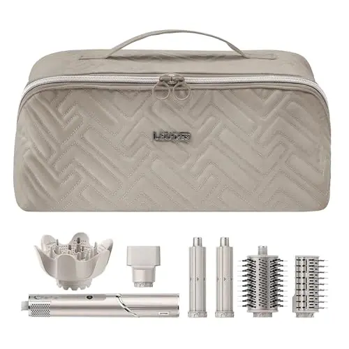 Leudes Hair Tools Travel Bag For Dy son Airwrap Hair Dryer Shark Flex Style Carrying Case Travel Makeup Bag Portable Pouch Open Flat Packing Organizers with Divider and Handle (Camel) - 3