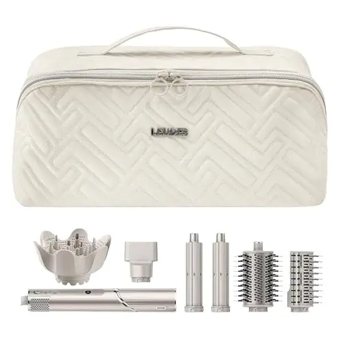 Leudes Hair Tools Travel Bag For Dy son Airwrap Hair Dryer Shark Flex Style Carrying Case Travel Makeup Bag Portable Pouch Open Flat Packing Organizers with Divider and Handle (Beige) - 3