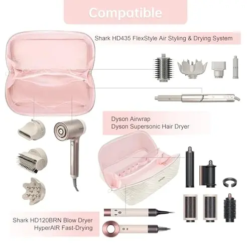 Leudes Hair Tools Travel Bag For Dy son Airwrap Hair Dryer Shark Flex Style Carrying Case Travel Makeup Bag Portable Pouch Open Flat Packing Organizers with Divider and Handle (Beige) - 4