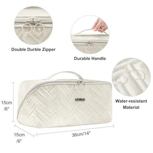 Leudes Hair Tools Travel Bag For Dy son Airwrap Hair Dryer Shark Flex Style Carrying Case Travel Makeup Bag Portable Pouch Open Flat Packing Organizers with Divider and Handle (Beige) - 3