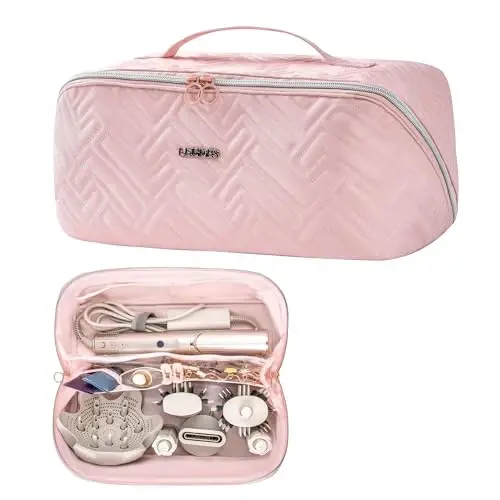 Leudes Hair Tools Travel Bag For Dy son Airwrap Hair Dryer Shark Flex Style Carrying Case Travel Makeup Bag Portable Pouch Open Flat Packing Organizers with Divider and Handle (Pink) 