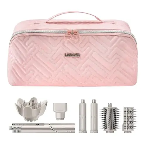 Leudes Hair Tools Travel Bag For Dy son Airwrap Hair Dryer Shark Flex Style Carrying Case Travel Makeup Bag Portable Pouch Open Flat Packing Organizers with Divider and Handle (Pink) - 3