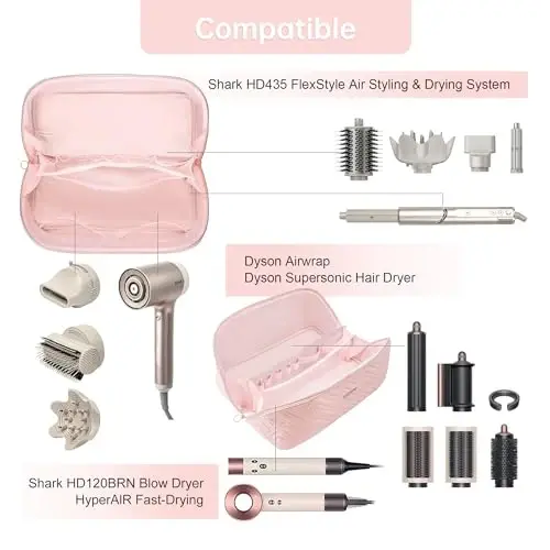 Leudes Hair Tools Travel Bag For Dy son Airwrap Hair Dryer Shark Flex Style Carrying Case Travel Makeup Bag Portable Pouch Open Flat Packing Organizers with Divider and Handle (Pink) - 4