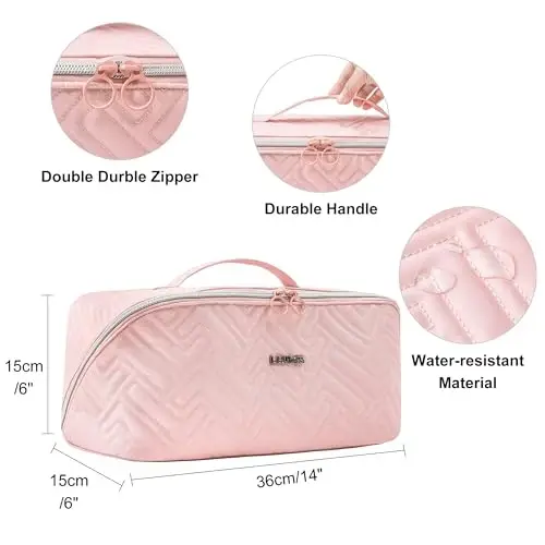 Leudes Hair Tools Travel Bag For Dy son Airwrap Hair Dryer Shark Flex Style Carrying Case Travel Makeup Bag Portable Pouch Open Flat Packing Organizers with Divider and Handle (Pink) - 5