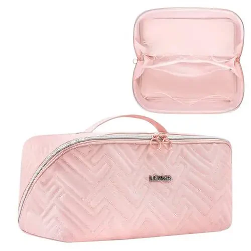 Leudes Hair Tools Travel Bag For Dy son Airwrap Hair Dryer Shark Flex Style Carrying Case Travel Makeup Bag Portable Pouch Open Flat Packing Organizers with Divider and Handle (Pink) - 2