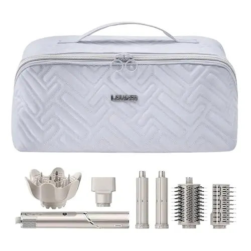 Leudes Hair Tools Travel Bag For Dy son Airwrap Hair Dryer Shark Flex Style Carrying Case Travel Makeup Bag Portable Pouch Open Flat Packing Organizers with Divider and Handle (Light Grey) - 3