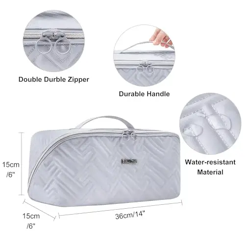 Leudes Hair Tools Travel Bag For Dy son Airwrap Hair Dryer Shark Flex Style Carrying Case Travel Makeup Bag Portable Pouch Open Flat Packing Organizers with Divider and Handle (Light Grey) - 5