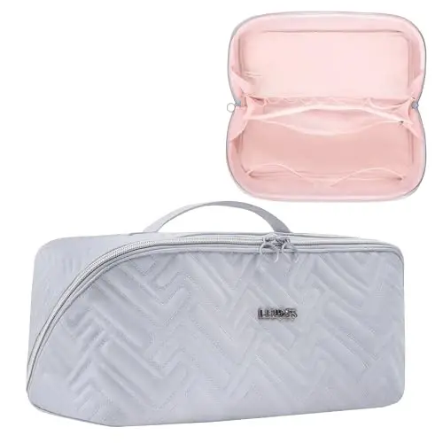 Leudes Hair Tools Travel Bag For Dy son Airwrap Hair Dryer Shark Flex Style Carrying Case Travel Makeup Bag Portable Pouch Open Flat Packing Organizers with Divider and Handle (Light Grey) - 1