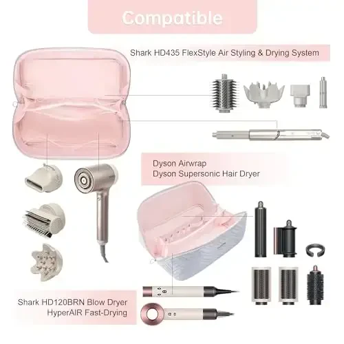 Leudes Hair Tools Travel Bag For Dy son Airwrap Hair Dryer Shark Flex Style Carrying Case Travel Makeup Bag Portable Pouch Open Flat Packing Organizers with Divider and Handle (Light Grey) - 4