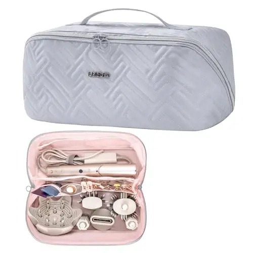 Leudes Hair Tools Travel Bag For Dy son Airwrap Hair Dryer Shark Flex Style Carrying Case Travel Makeup Bag Portable Pouch Open Flat Packing Organizers with Divider and Handle (Light Grey) - LEUDES