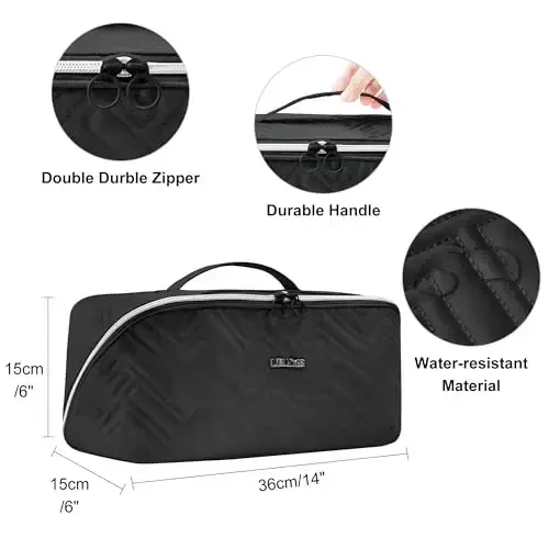 Leudes Hair Tools Travel Bag For Dy son Airwrap Hair Dryer Shark Flex Style Carrying Case Travel Makeup Bag Portable Pouch Open Flat Packing Organizers with Divider and Handle (Black) - 5