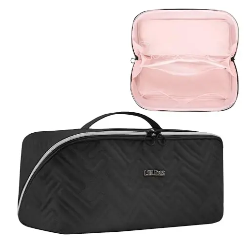 Leudes Hair Tools Travel Bag For Dy son Airwrap Hair Dryer Shark Flex Style Carrying Case Travel Makeup Bag Portable Pouch Open Flat Packing Organizers with Divider and Handle (Black) - 2