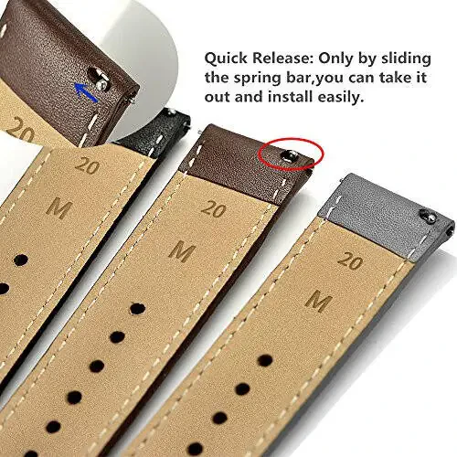 LEUNGLIK 20mm Watch Band,Vintage Leather Watch Strap 10 Colors Watch Band,Quick Release Leather Watch Band,Classic Genuine Leather Wristband for Men Women Samsung Replacement Band - 4