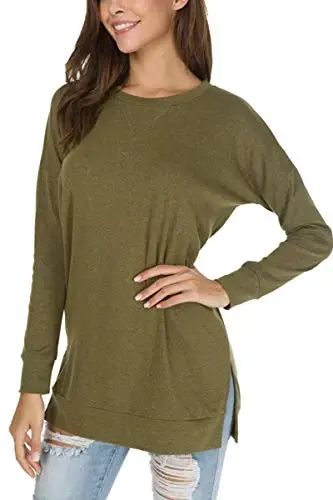 levaca Womens Fall Long Sleeve Pullover Side Oversizes Split Casual Loose Tunic Tops - 3