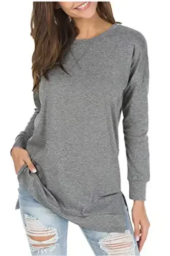 levaca Womens Fall Long Sleeve Pullover Side Oversizes Split Casual Loose Tunic Tops - 1