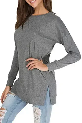 levaca Womens Fall Long Sleeve Pullover Side Oversizes Split Casual Loose Tunic Tops - 3