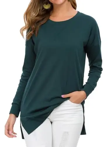 levaca Womens Fall Long Sleeve Pullover Side Oversizes Split Casual Loose Tunic Tops - 1