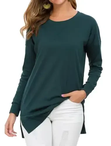 levaca Womens Fall Long Sleeve Pullover Side Oversizes Split Casual Loose Tunic Tops - 1