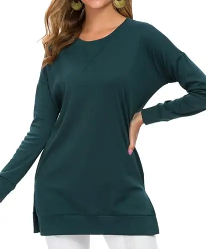 levaca Womens Fall Long Sleeve Pullover Side Oversizes Split Casual Loose Tunic Tops - 3