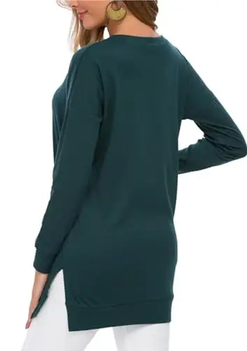 levaca Womens Fall Long Sleeve Pullover Side Oversizes Split Casual Loose Tunic Tops - 4