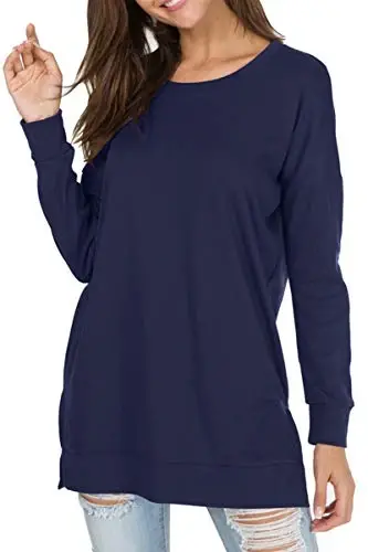 levaca Womens Fall Long Sleeve Pullover Side Oversizes Split Casual Loose Tunic Tops - 2