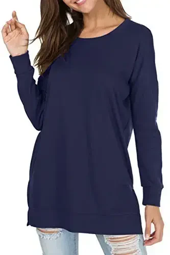 levaca Womens Fall Long Sleeve Pullover Side Oversizes Split Casual Loose Tunic Tops - LEVACA (1)
