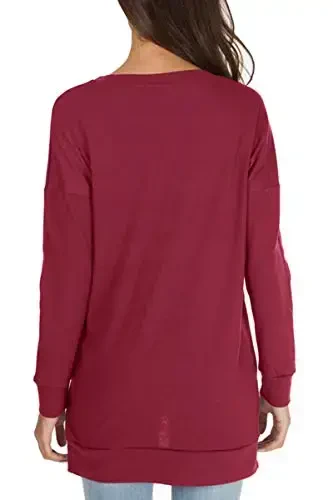 levaca Womens Fall Long Sleeve Pullover Side Oversizes Split Casual Loose Tunic Tops - 4