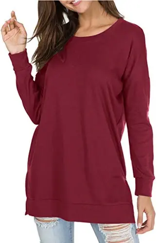 levaca Womens Fall Long Sleeve Pullover Side Oversizes Split Casual Loose Tunic Tops - 2