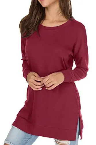 levaca Womens Fall Long Sleeve Pullover Side Oversizes Split Casual Loose Tunic Tops - 3