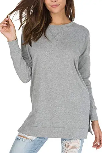levaca Womens Fall Long Sleeve Pullover Side Oversizes Split Casual Loose Tunic Tops - 2