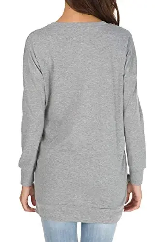 levaca Womens Fall Long Sleeve Pullover Side Oversizes Split Casual Loose Tunic Tops - 4