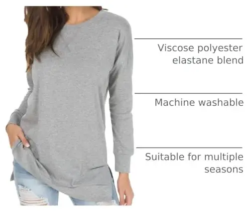 levaca Women's Fall Long Sleeve Side Split Loose Blouses Casual Pullover Tunic Tops | Side Split Fall Chothes Business Work Blouses Crew Neck Pullover Loose Outfit - 2