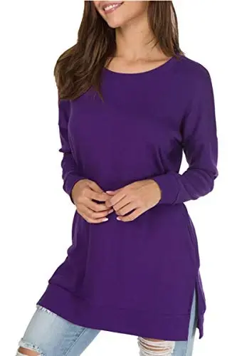 levaca Womens Fall Long Sleeve Pullover Side Oversizes Split Casual Loose Tunic Tops - 3