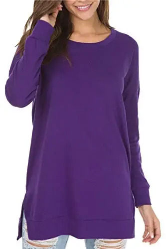 levaca Womens Fall Long Sleeve Pullover Side Oversizes Split Casual Loose Tunic Tops 