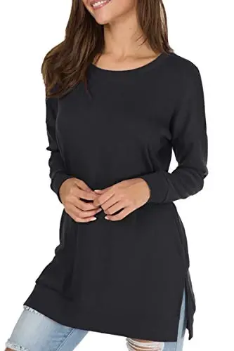 levaca Womens Fall Long Sleeve Pullover Side Oversizes Split Casual Loose Tunic Tops - LEVACA (1)