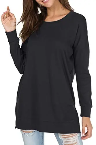 levaca Womens Fall Long Sleeve Pullover Side Oversizes Split Casual Loose Tunic Tops - 3