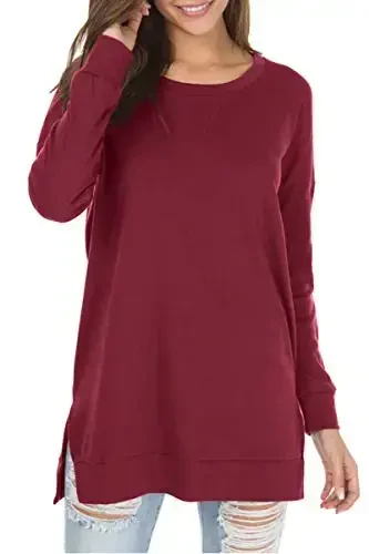 levaca Womens Fall Long Sleeve Pullover Side Oversizes Split Casual Loose Tunic Tops - 1