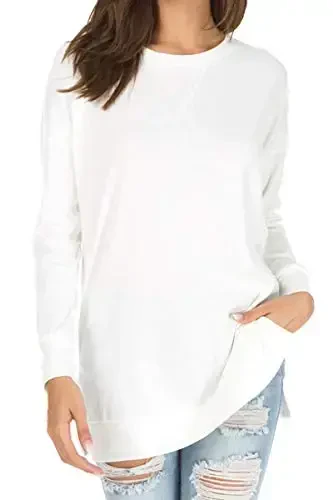levaca Womens Fall Long Sleeve Pullover Side Oversizes Split Casual Loose Tunic Tops - 2