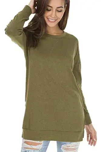 levaca Womens Fall Long Sleeve Pullover Side Oversizes Split Casual Loose Tunic Tops 
