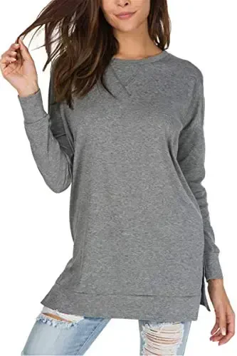 levaca Womens Fall Long Sleeve Pullover Side Oversizes Split Casual Loose Tunic Tops - 2