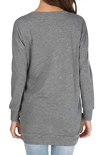 levaca Womens Fall Long Sleeve Pullover Side Oversizes Split Casual Loose Tunic Tops - 4