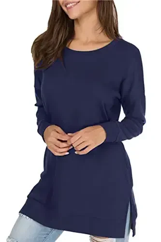 levaca Womens Fall Long Sleeve Pullover Side Oversizes Split Casual Loose Tunic Tops - 3