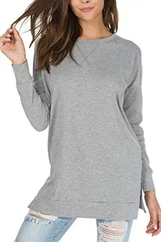 levaca Womens Fall Long Sleeve Pullover Side Oversizes Split Casual Loose Tunic Tops - 2