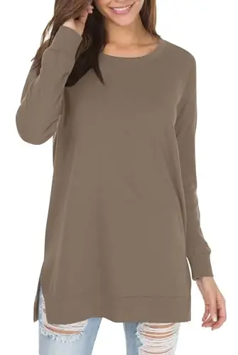 levaca Womens Fall Long Sleeve Pullover Side Oversizes Split Casual Loose Tunic Tops 