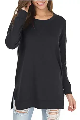 levaca Women's Fall Long Sleeve Side Split Loose Blouses Casual Pullover Tunic Tops - 1