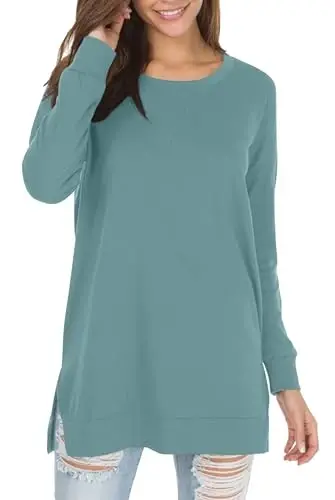 levaca Women's Fall Long Sleeve Side Split Loose Blouses Casual Pullover Tunic Tops - 1