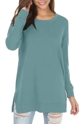 levaca Women's Fall Long Sleeve Side Split Loose Blouses Casual Pullover Tunic Tops - levaca