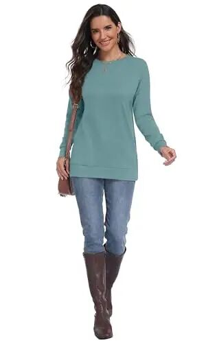 levaca Women's Fall Long Sleeve Side Split Loose Blouses Casual Pullover Tunic Tops - 2