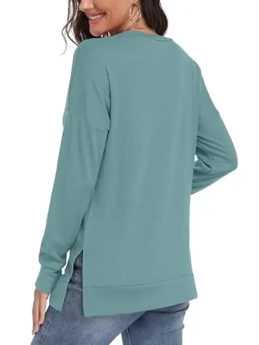 levaca Women's Fall Long Sleeve Side Split Loose Blouses Casual Pullover Tunic Tops - 4
